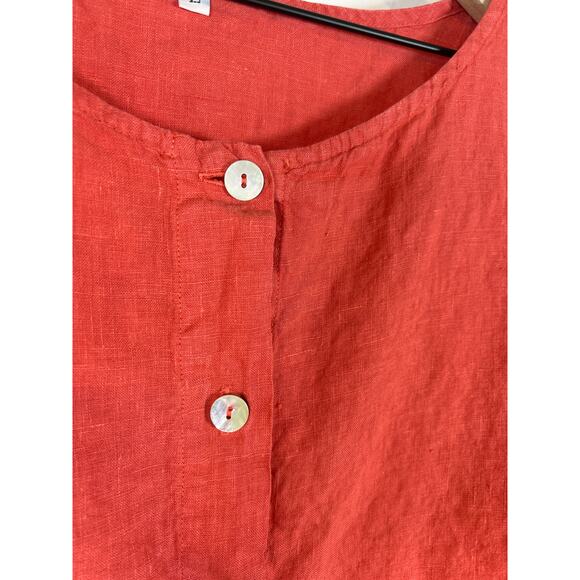 Bryn Walker lagenlook Bessie 100% Linen Orange Button down Oversized Top Size L - Picture 5 of 8